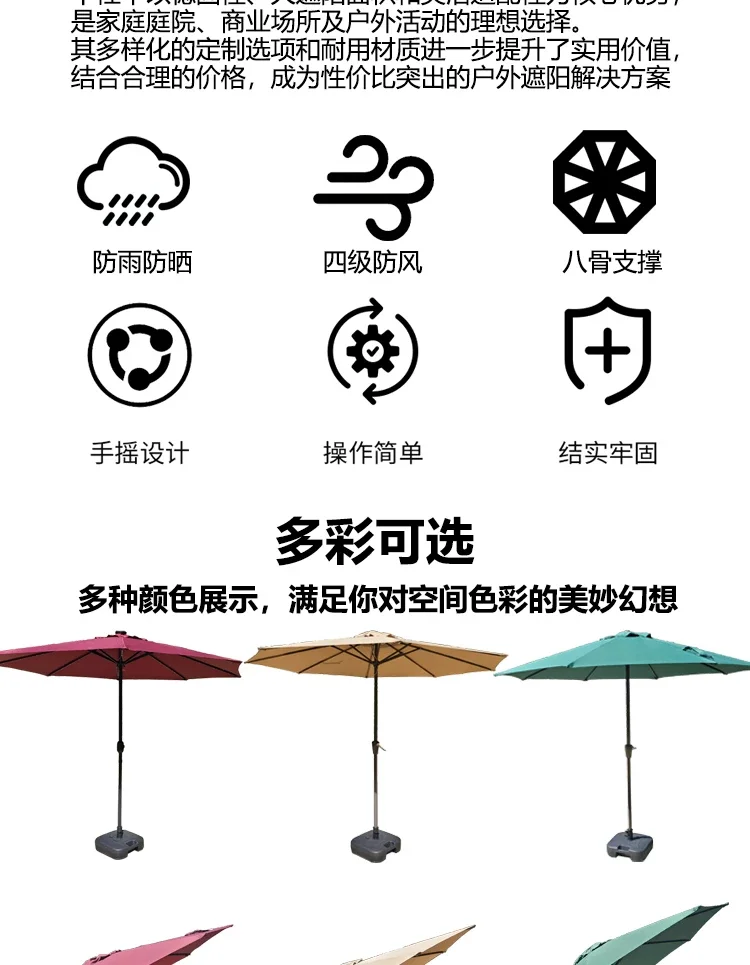 户外遮阳伞防雨防晒加厚庭院伞手摇中柱露营花园摆摊咖啡店折叠伞规格