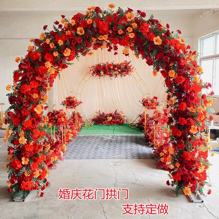 新款全花花门绢花圆形拱门开业婚礼庆典婚庆满花拱门婚庆幸福门细节