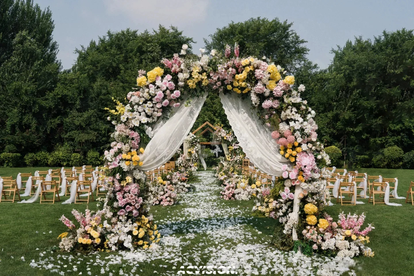 白色蕾丝拱门装饰纱拍照背景布田园野餐亲子写真拍照婚庆节日搭配细节