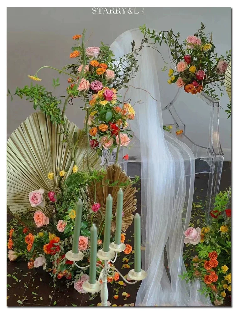 白色网纱缦婚庆拱门婚礼求婚国风背景中式吊顶白纱幔拍照户外装饰细节