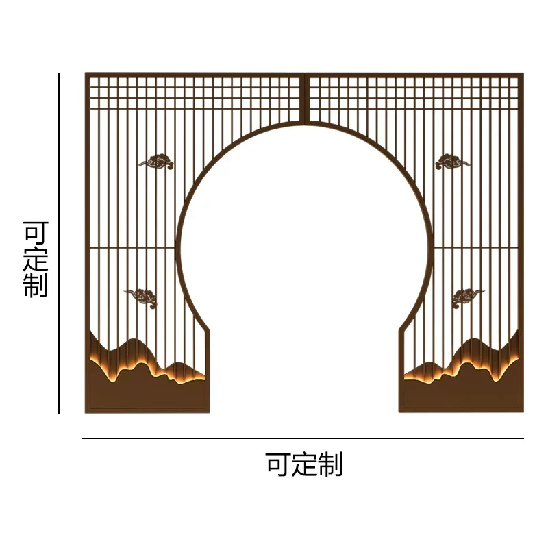 餐厅卡座月洞门格栅饭店包厢铁艺拱门隔断火锅店烧烤店小包间屏风